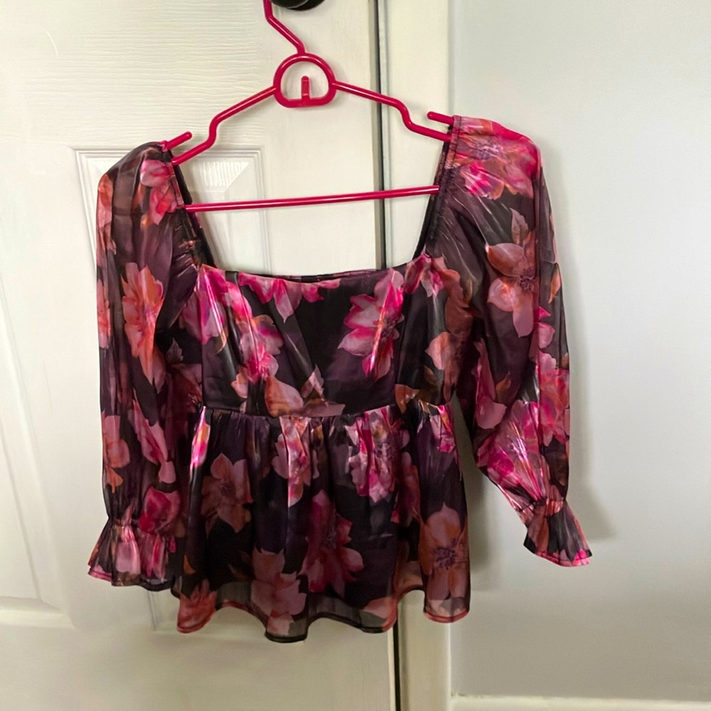 THIRTY/THIRTY LA Floral Pink and Black Women's Top S